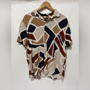 Express Men's Geometric Casual Shirt - Brown, Cream, Black